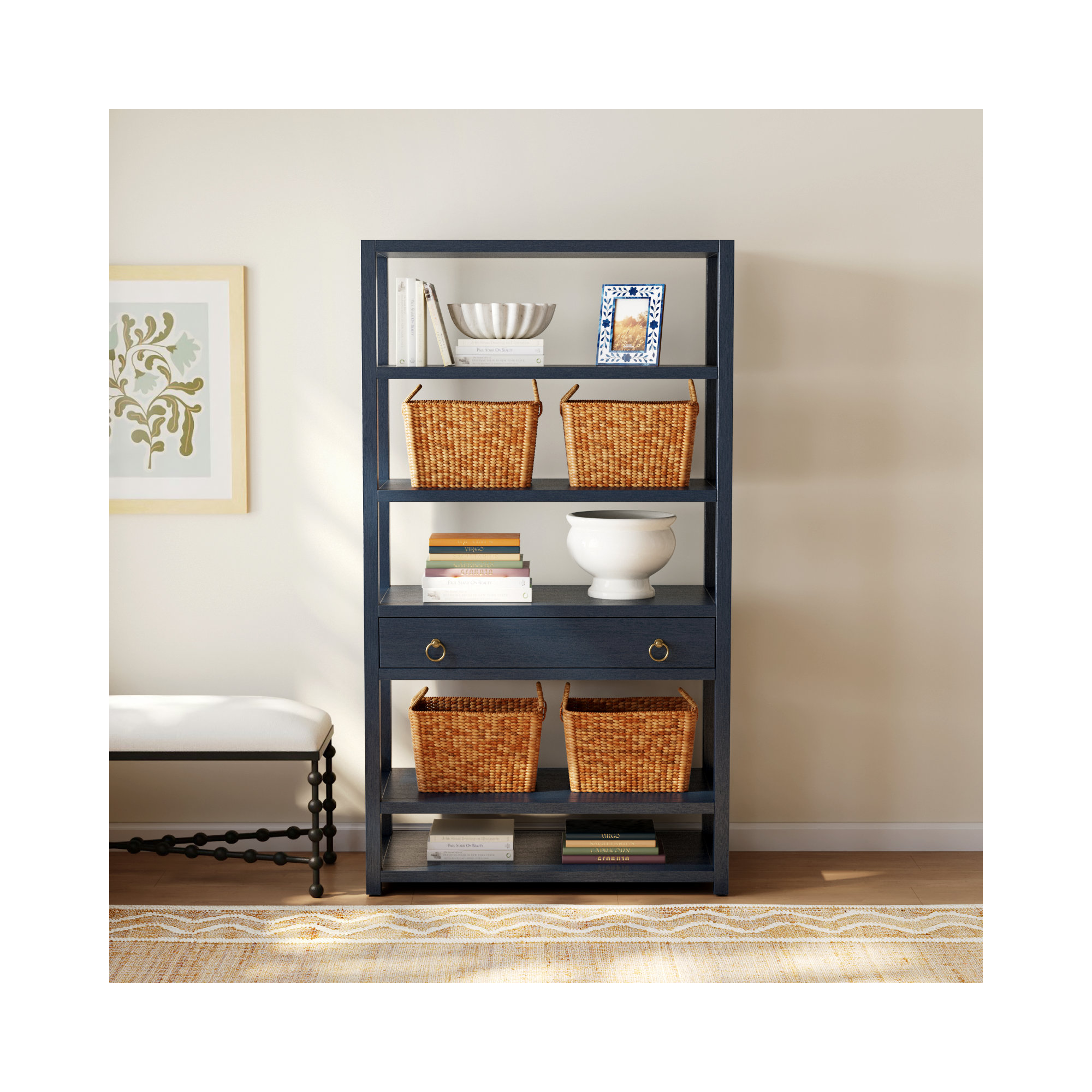 Elin 1-Drawer 5-Tier Standard Bookcase, Navy Blue