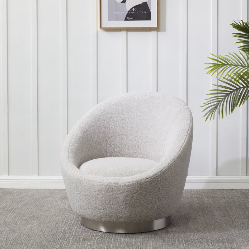 Teston Upholstered Swivel Barrel Chair, Light Gray, Silver