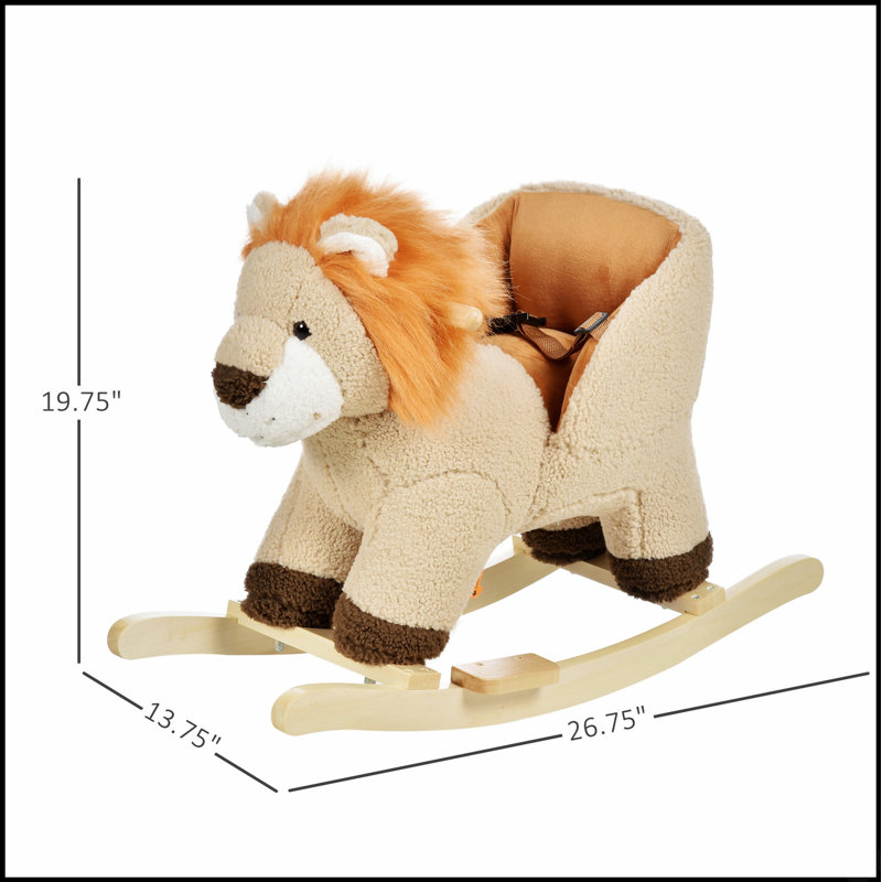 Mignon cheval à bascule en peluche avec sons réalistes, base en bois et ceinture de sécurité pour tout-petits de 18 à 36 mois