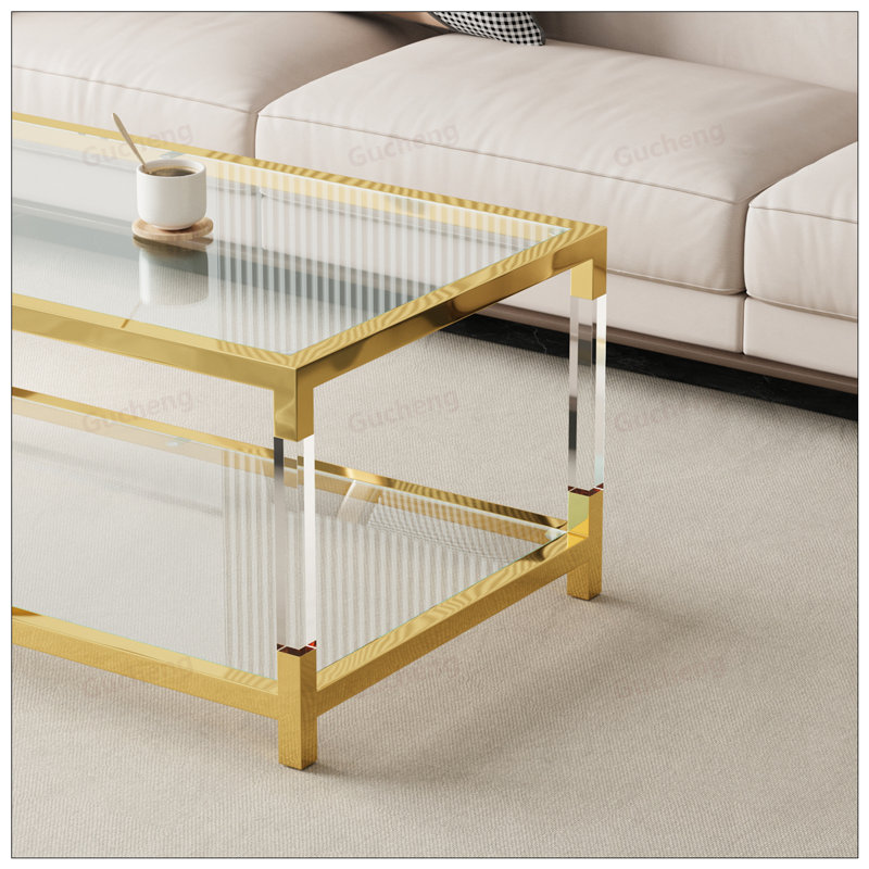 Table basse moderne et minimaliste avec cadre en métal doré, durable et élégante pour tout espace de vie