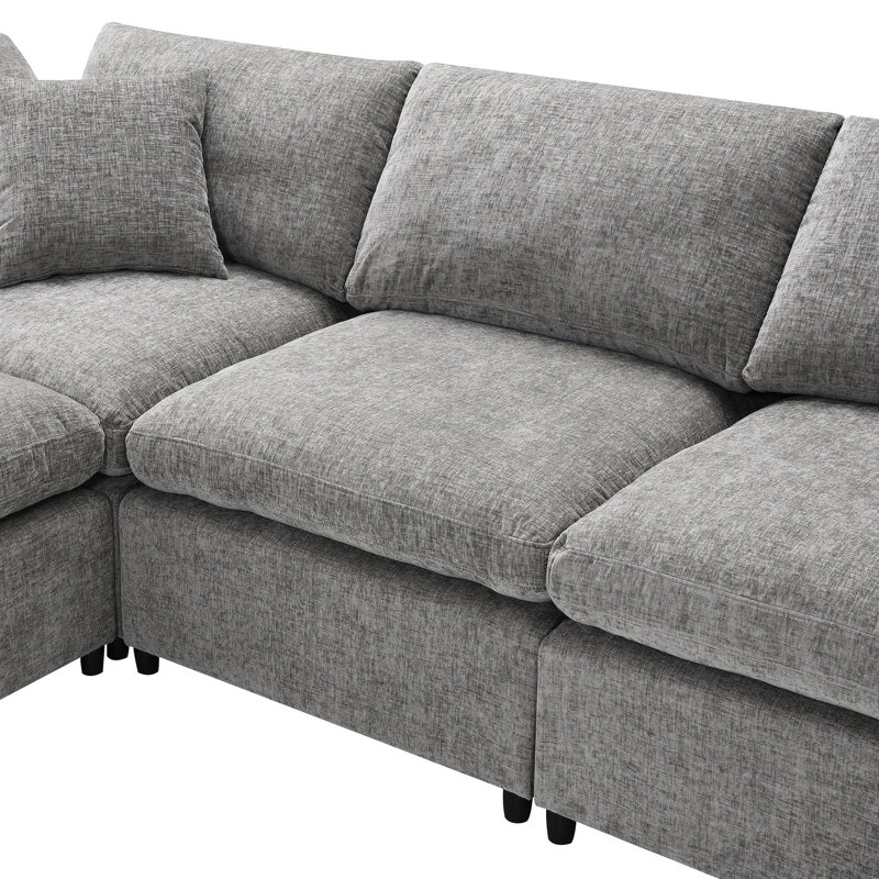 Chenille moderne, 6 places, gris, peu encombrant, Gris chenille