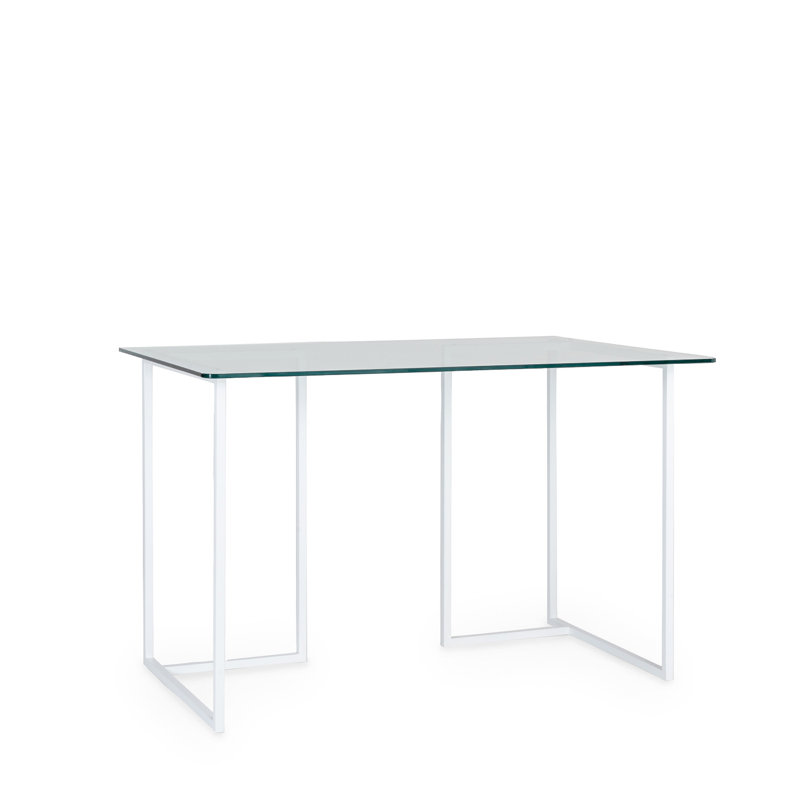 Eddo Glass Top Metal Base Writing Desk, White, 75cm H x 160cm W x 95cm D