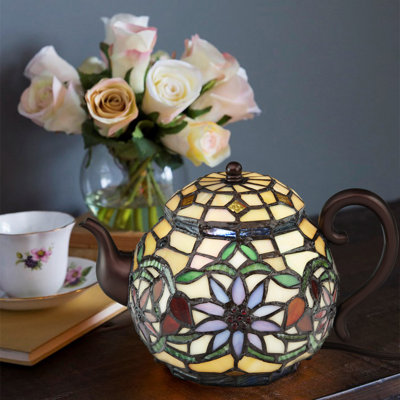 Letitia 6.5"H Timeless Teapot-Stained Glass Novelty Lamp