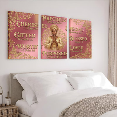 Cherished Gifted Worthy Precious Purposed Special Blessed Loved Canvas Wrapped Wall Art Set Of 3 For Home Decor Bedroom Living Room