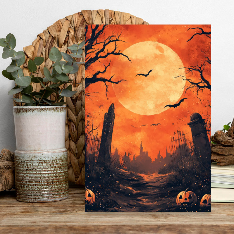 Haunted Graveyard Moon Gothic Abstract Contemporary Bat Forest Architecture Wall Art Print, 45.72cm H x 30.48cm W