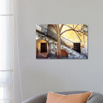 Mexico, Queretaro. Tree And Weathered Stairway. by Jaynes Gallery - Wrapped Canvas Print