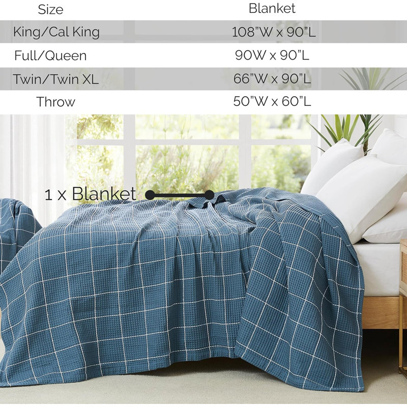 Couverture gaufrée 100% coton tissé gaufré Southshore Fine Linens, Très grand / Très grand californien, Bleu acier