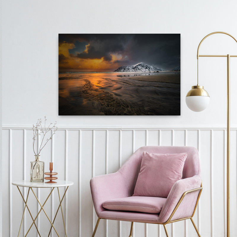 «Snowy Beach Sunset», art dramatique abstrait côtier, H 36 po x l 24 po