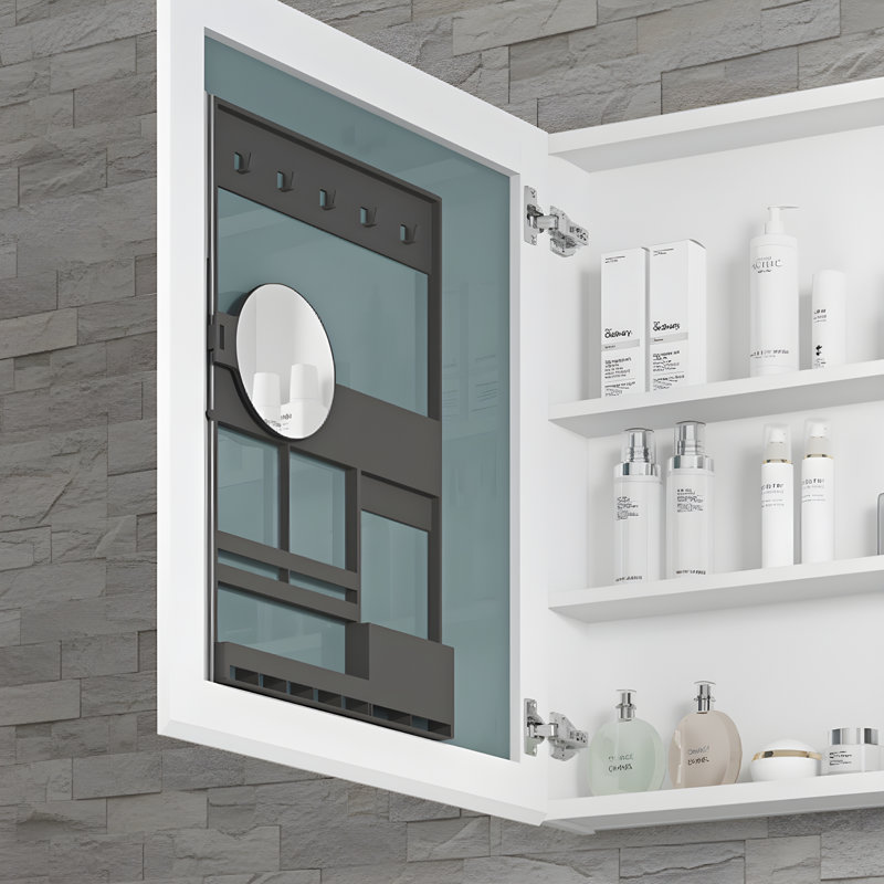 Armoire à pharmacie avec miroir de salle de bain - Armoires à pharmacie à porte en bois pour salle de bain, surface murale, miroir de salle de bain avec rangement