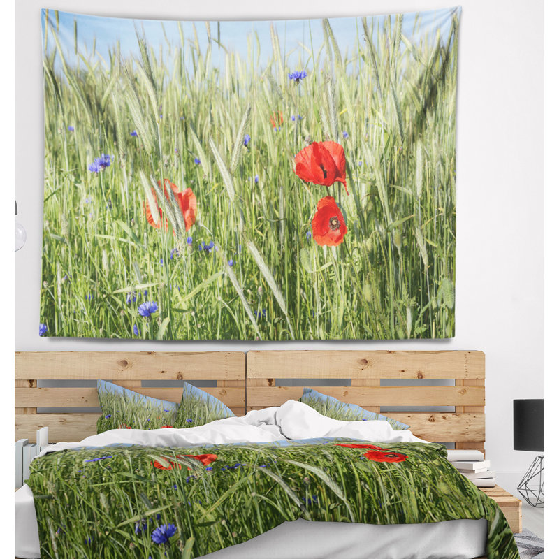 Tapisserie paysage rural avec pop-rouge, H 32 po x l 39 po
