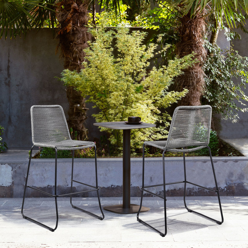 Blomquist Outdoor Counter or Bar Height Stackable Stool in Metal and Rope, 27", Gray