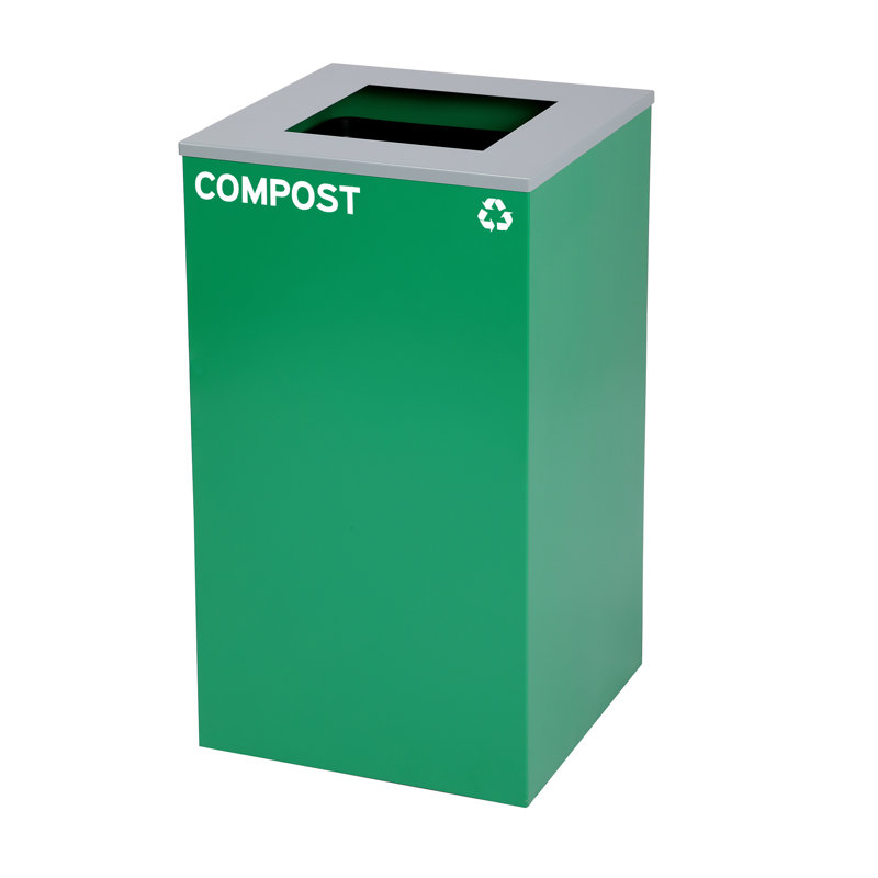 29 Gallon Steel Open Top Mixed, Compost, and Trash Can Set with Square and Mixed Lid