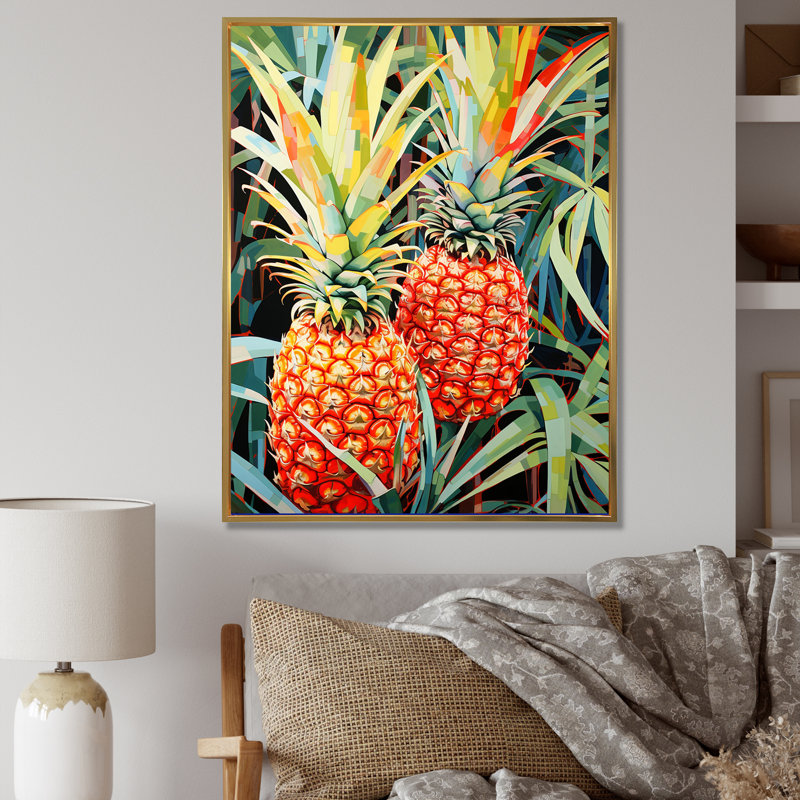 «Sunny Pineapple Serenade I», reproduction sur toile, Cadre flottant doré, H 40 po x l 30 po x P 1,5 po