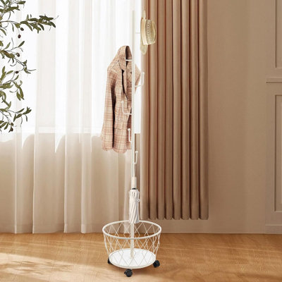 Metal 6-Hook Freestanding Coat Rack with Umbrella Holder