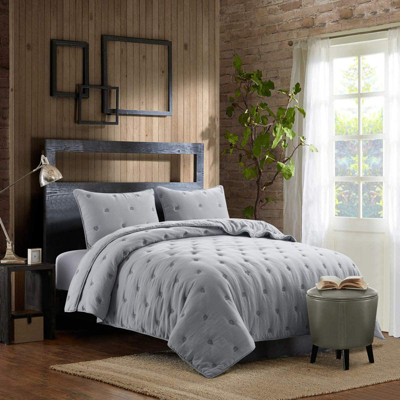Ensemble de couvre-lit réversible en microfibre Gillan, Courtepointe pour très grand lit et 2 très grand, Gris