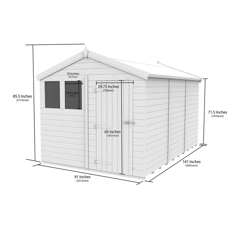 8ft x 12ft Apex Shed - Double Door with Windows