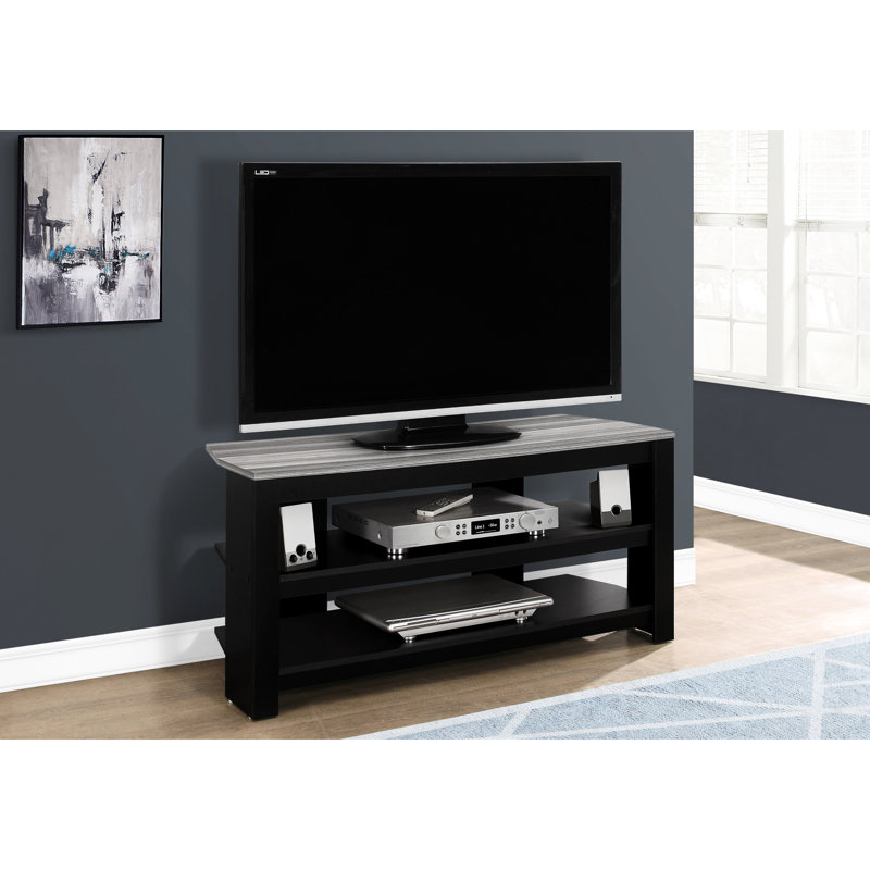 Meuble télé moderne avec tablettes de rangement, console de 42 pouces pour le salon - noir et gris, meuble multimédia contemporain populaire, chambre à coucher et lustre gris