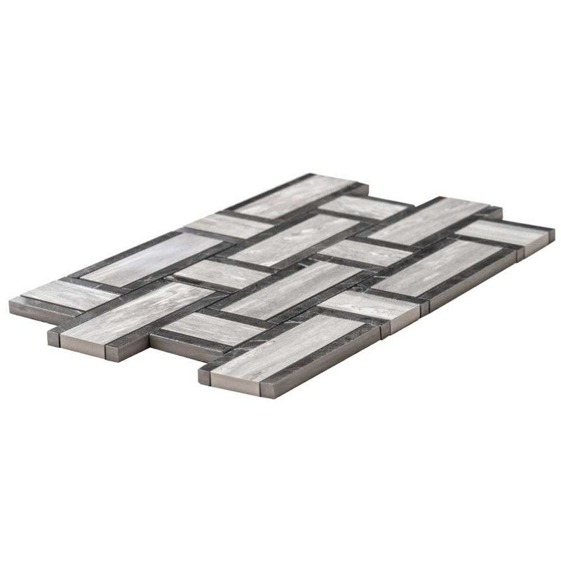 Stately Tre Basketweave 9.5" x 14" Porcelain Marble Look Wall & Floor Tile, Gray
