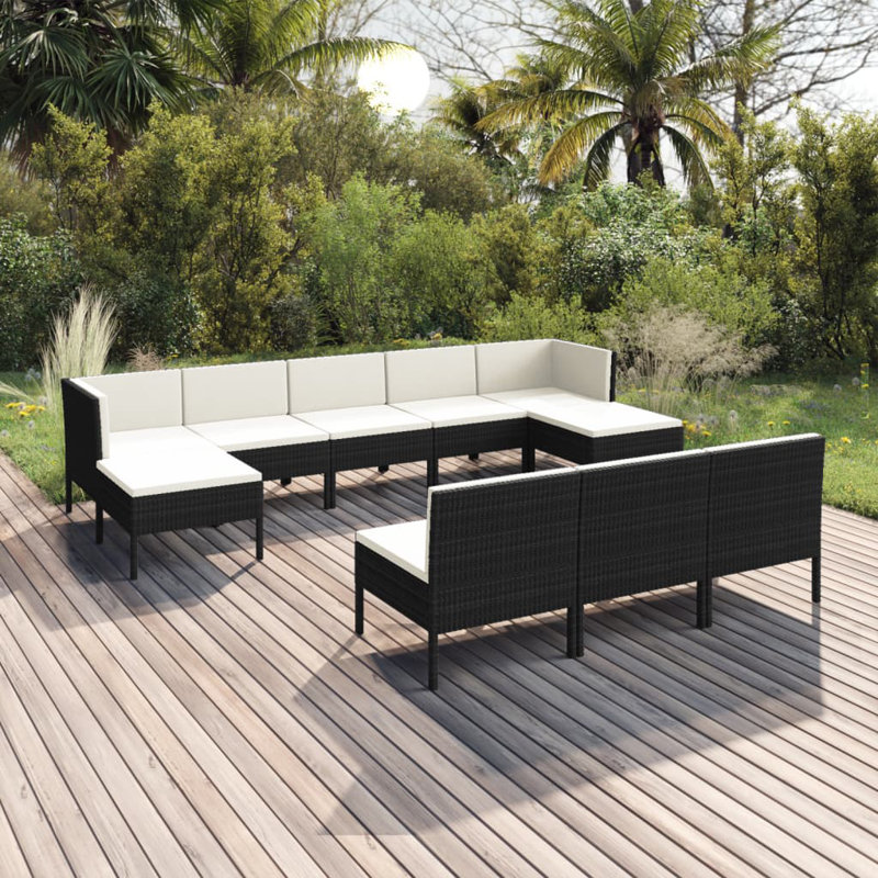 Tyrekus Square Patio Sectional Set with Cushions, Cream White