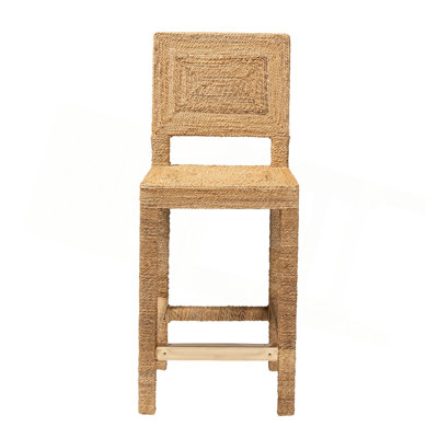 Modern Bohemian Natural Seagrass And Mahogany Wood Counter Stool
