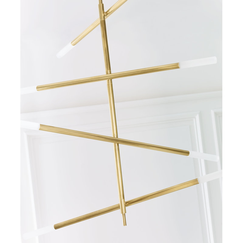 Kelly Wearstler Rousseau Large Articulating Chandelier, 47.5" H x 48" W x 3" D, Etched Crystal, Antique-Burnished Brass