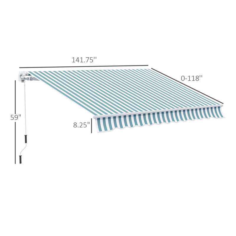 12' X 10' Retractable Awning Patio Awnings Sun Shade Shelter With Manual Crank Handle, 280G/M² Uv & Water-Resistant Fabric And Aluminum Frame For Deck, Balcony, Yard