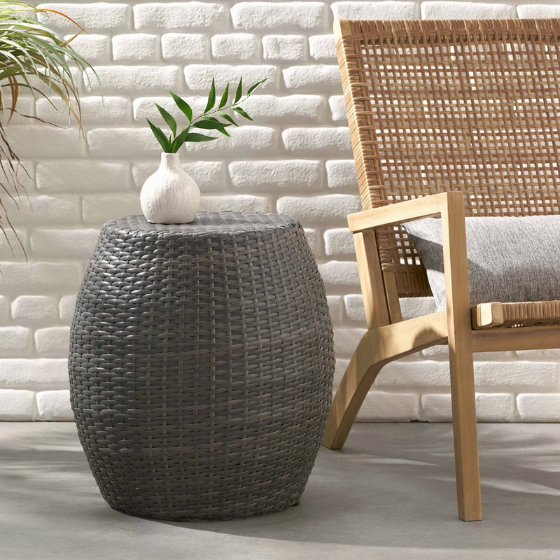 Table d'appoint d'extérieur en osier pour terrasse 14,00 ", Gris