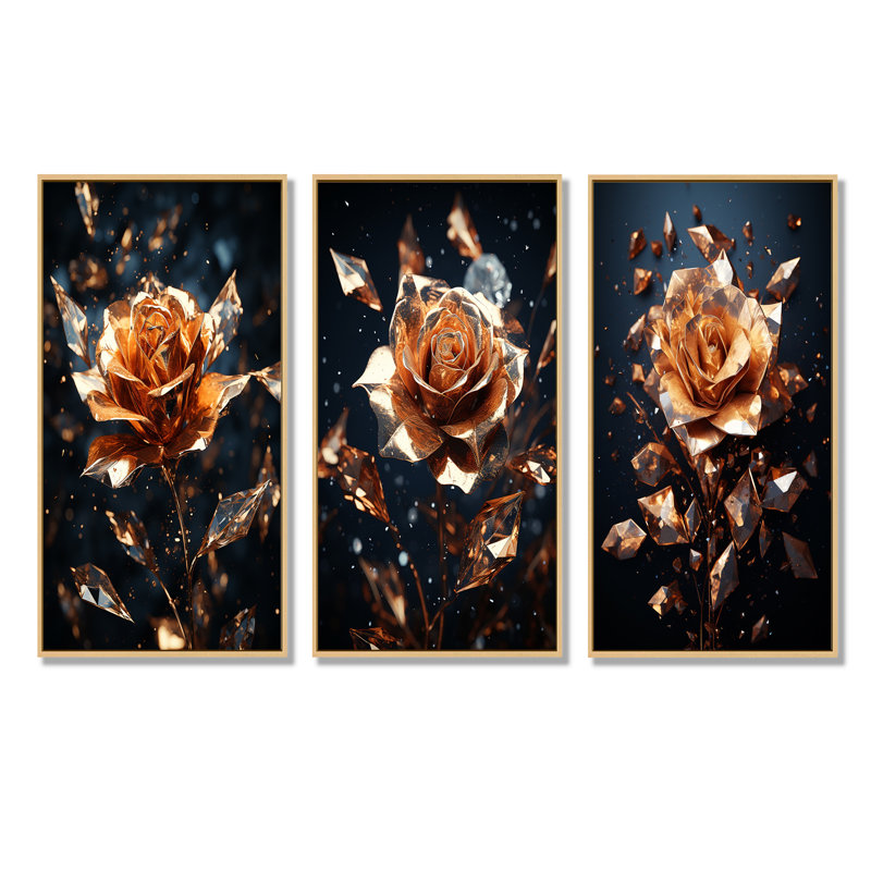 «Rose Flowers I», ensemble d'art mural sur toile rose, H 40 po x l 60 po, Cadre flottant brun