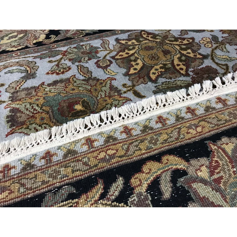 Crown Wool Oriental Area Rug in Blue/Black/Brown