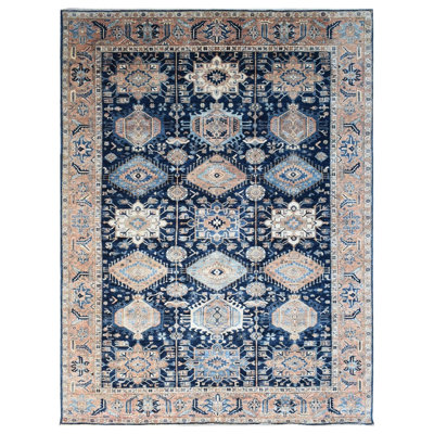 New Turkmen Afghan One-of-a-Kind Rectangle 9'10" X 14' New Age Area Rug Blue