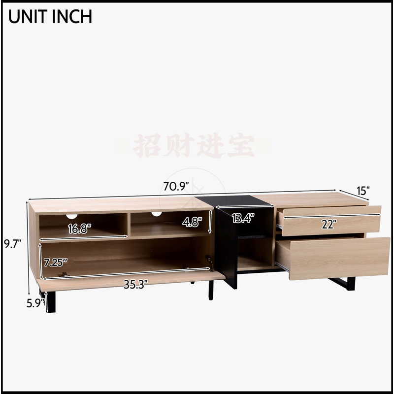 TV Stand for 80'' TV with Double Storage Space, Natural Wood/Gray