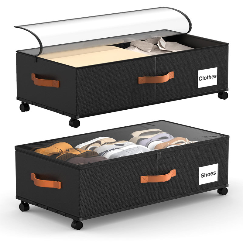 Contenants de rangement sous le lit avec roulettes, 9,5 pouces (noir / paquet de 2), Noir