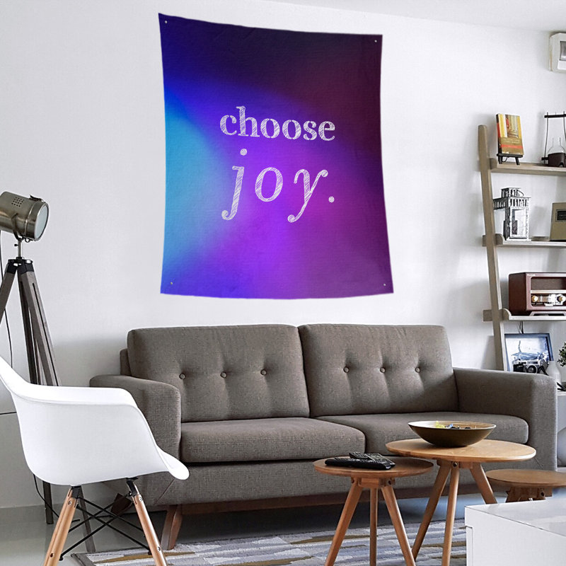 Tapisserie de polyester, choisir la joie citation, H 27,5 po x l 37,5 po, Bleu / Mauve