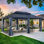 Pavillon de jardin extérieur en métal 12x18FT avec toit rigide et moustiquaire