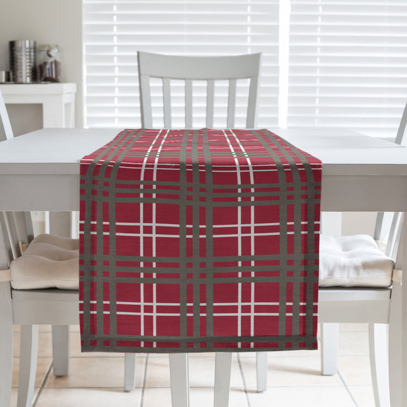 Chemin de table en polyester payant, L 90 po x l 16 po, Rouge / blanc / étain