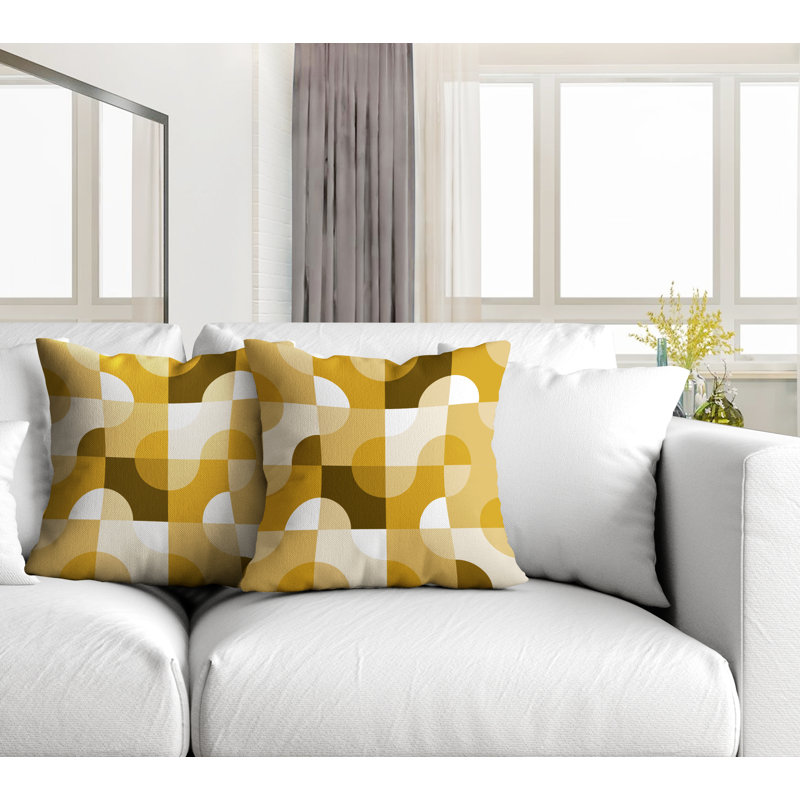Coussin décoratif carré intérieur / extérieur Milda, L 15 po x H 15 po, Jaune