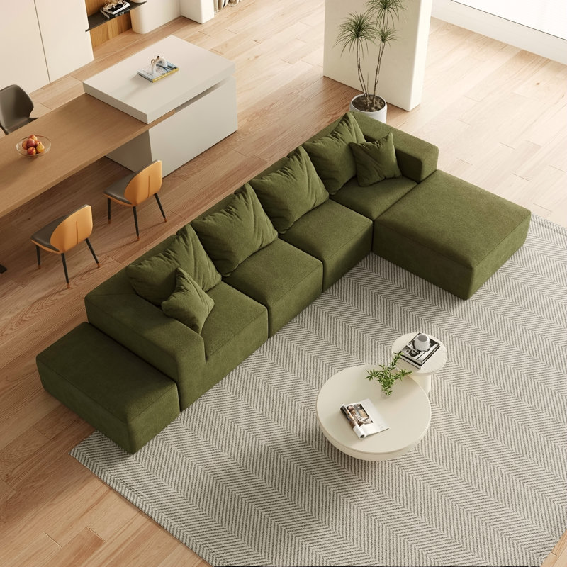 Ensemble de canapé modulaire rembourré moderne sans os, canapé modulaire en forme de L avec 6 coussins pour le salon et la chambre à coucher
