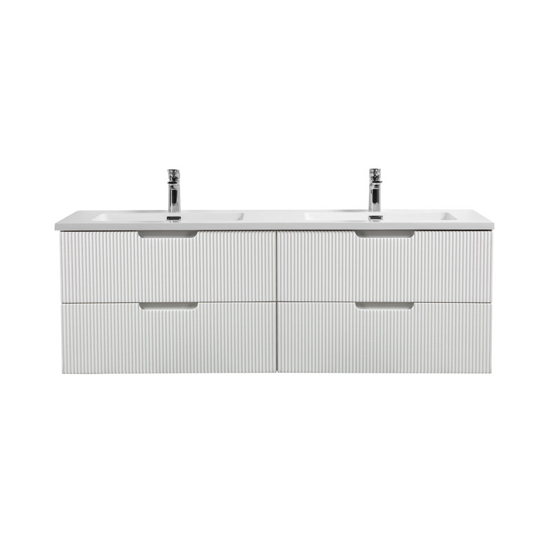 Meuble-lavabo mural double 59 po avec plateau en polymère Kamaj