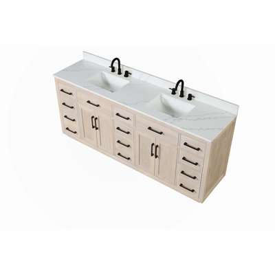 Meuble-lavabo double 84,00 po avec plateau en quartz Stefaun