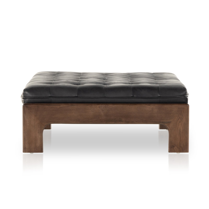 Cocktail Ottoman, Heirloom Black Genuine Leather