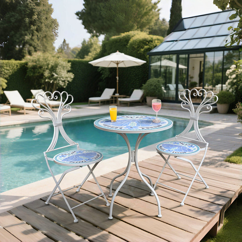 Ensemble bistro extérieur en céramique pour 2 personnes, ensemble de table et chaises de jardin