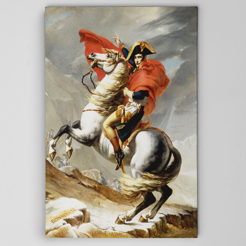 « napoleon crossing » par jacques louis david, reproduction d’art sur toile tendue, H 32 po x l 48 po x P 1,5 po