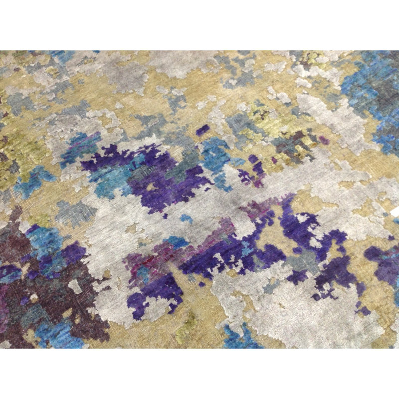 Odyssey Post Modern Organic Abstract Hand-Knotted Wool/Silk Purple Blue Green Designer Area Rug / Rug Size: Rectangle