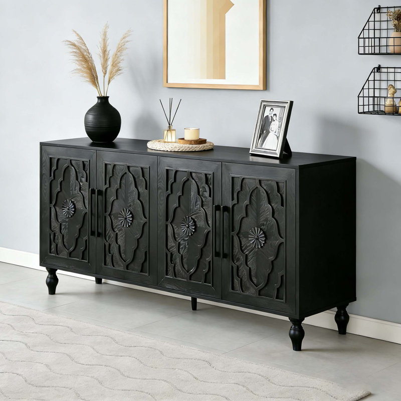Grande armoire de rangement Carved, Noir