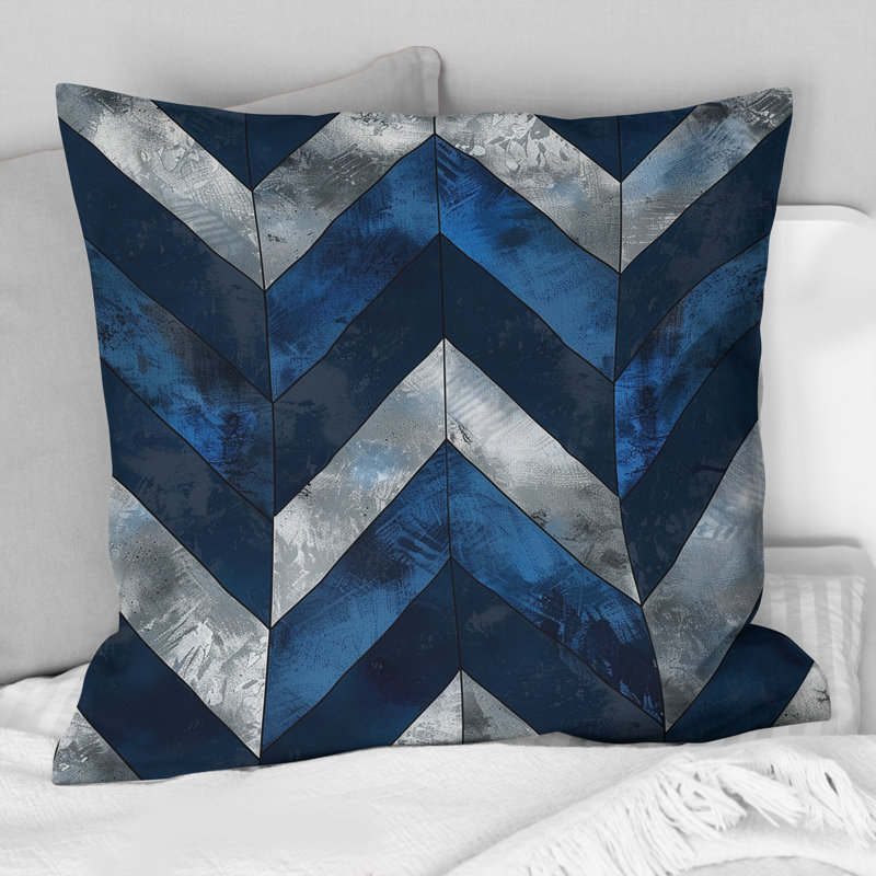 Coussin décoratif bleu à motif de chevrons bleu V, H 16 po x l 16 po