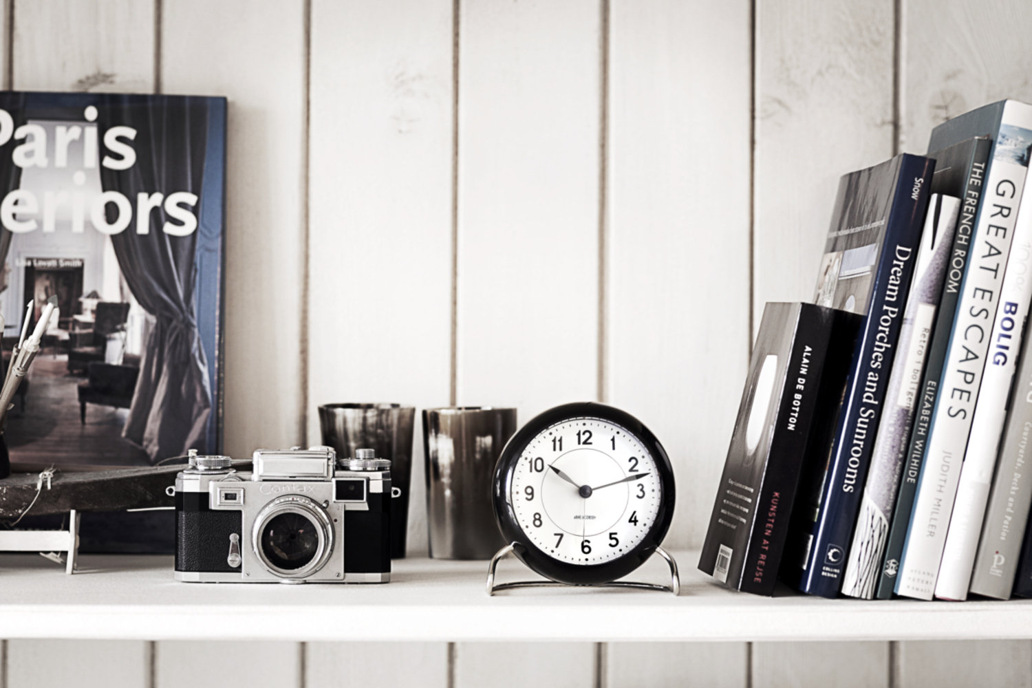 Station Electric Alarm Clock, White/Black/Silver