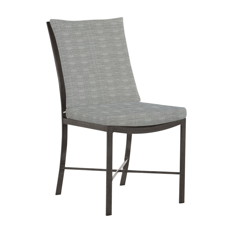 Monaco Patio Dining Side Chair with Cushions, Slate Gray, Welt, Rollo Silver InsideOut® Linen