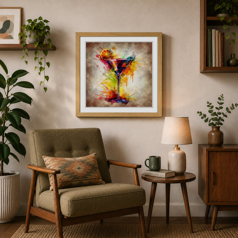 Cocktail Abstract Art No.2 - Framed Print, Oak