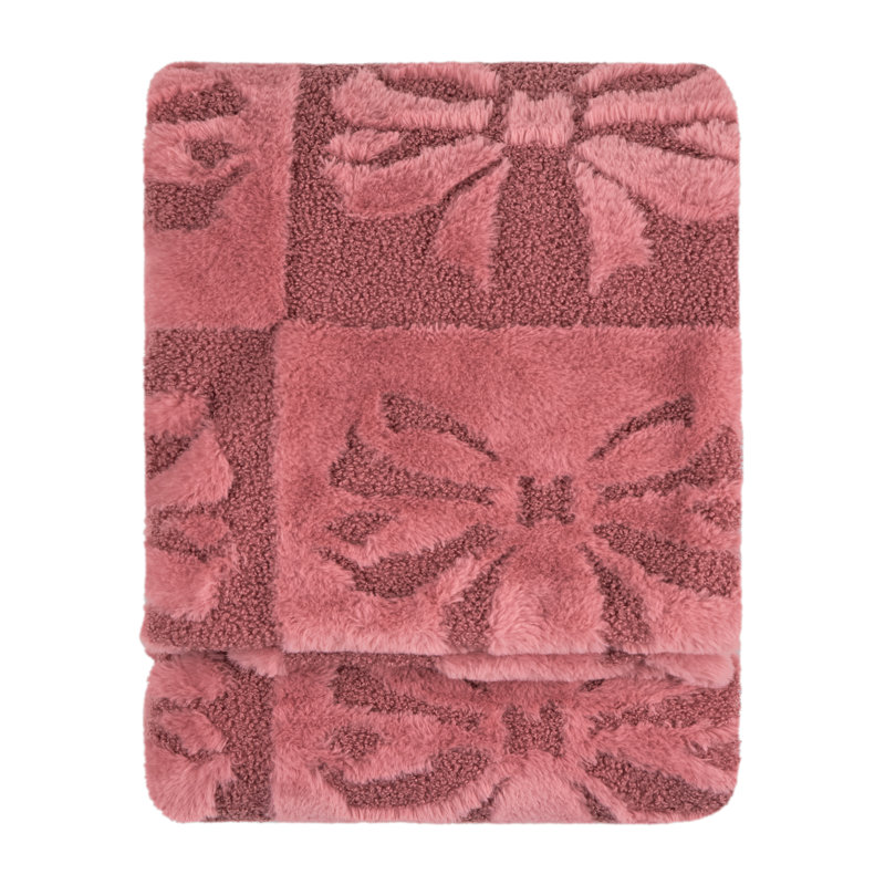 Fur Boucle Big Bows Chequered Knitted Blanket