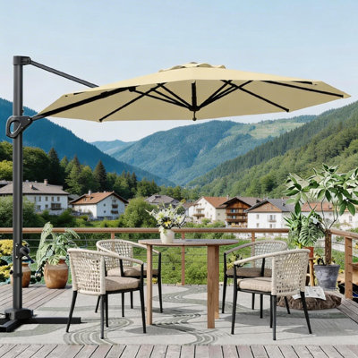 Outdoor Cantilever Umbrella, 360-Degree Rotation, with Base Included